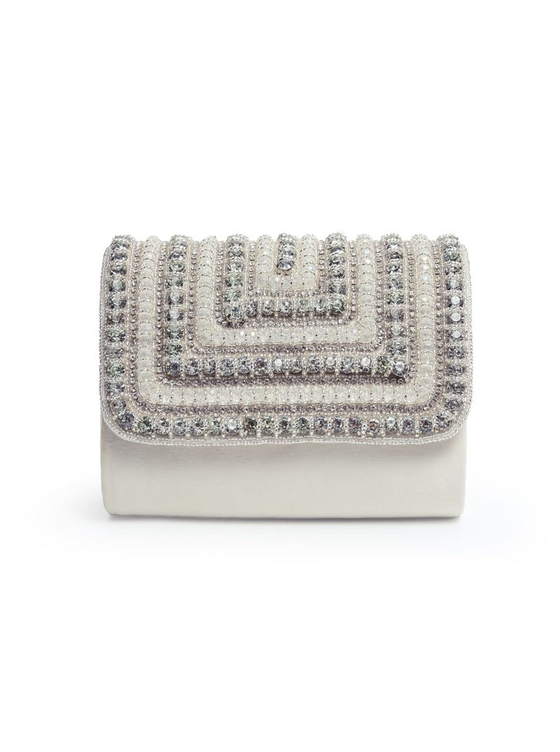 Nysa White Embellished Flap over Clutch Bag