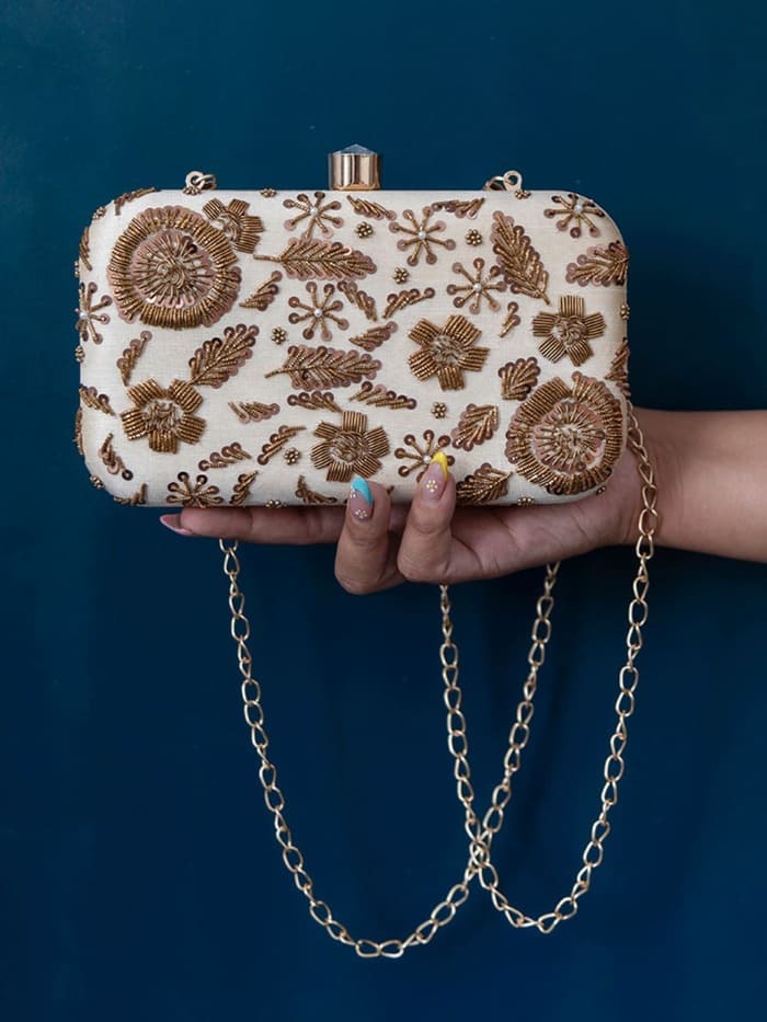 Aabish Beige Hand Embroidered Clutch