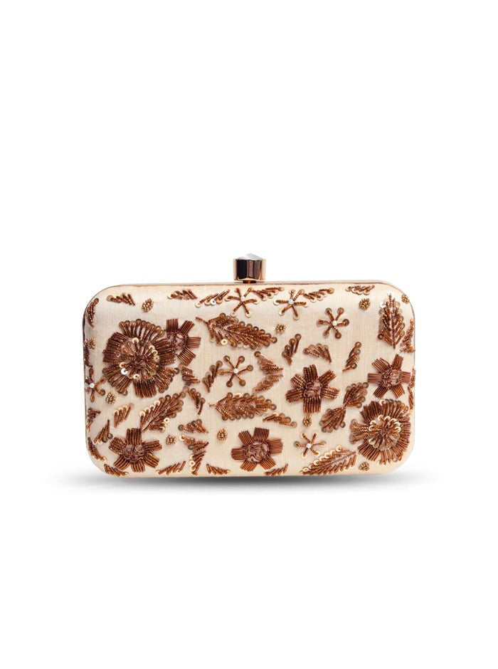 Aabish Beige Hand Embroidered Clutch