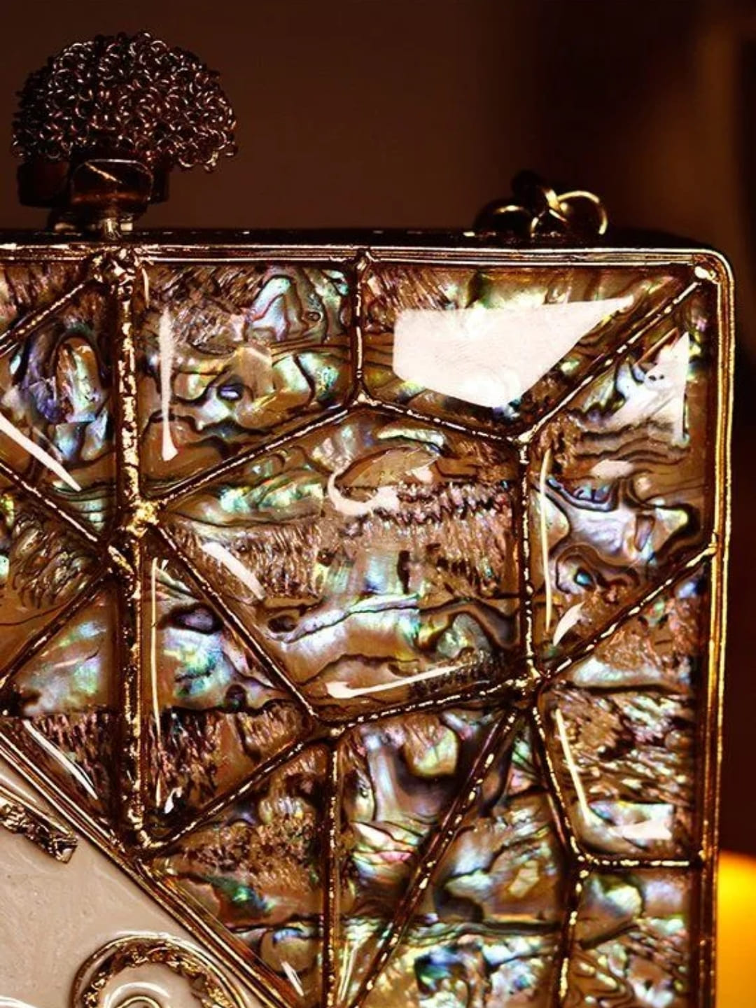 Lihaaz Mother of Pearl Brass Clutch