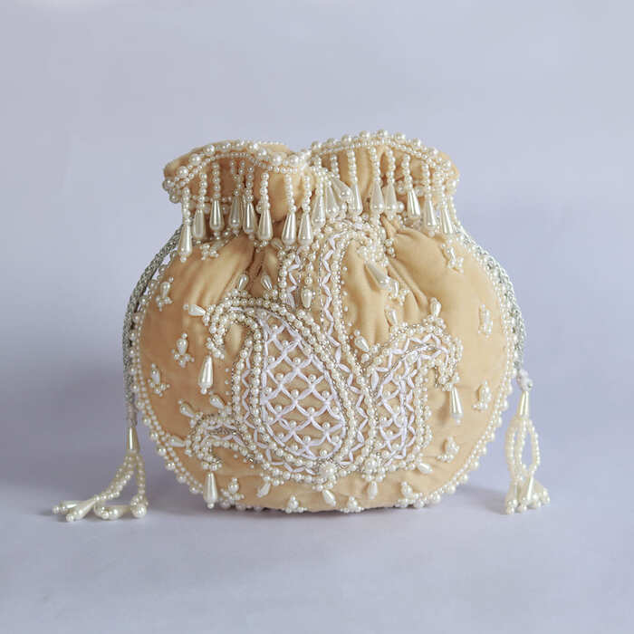 Sukoon Hand Embroidered Potli with Pearl Handle