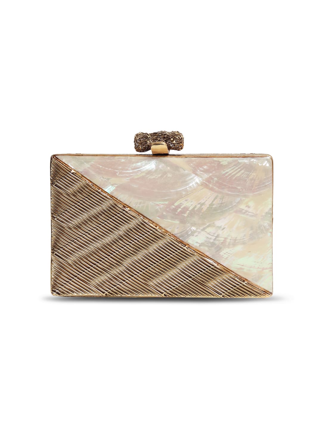 Erum Golden Embellished Brass Clutch