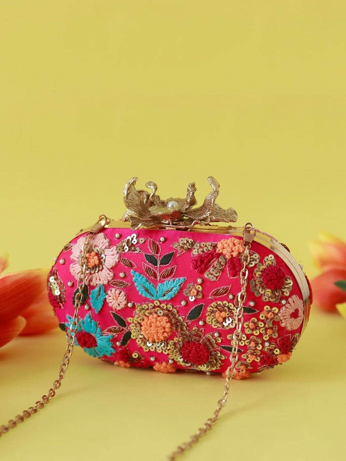 Flora Resham Hand Embroidered Clutch