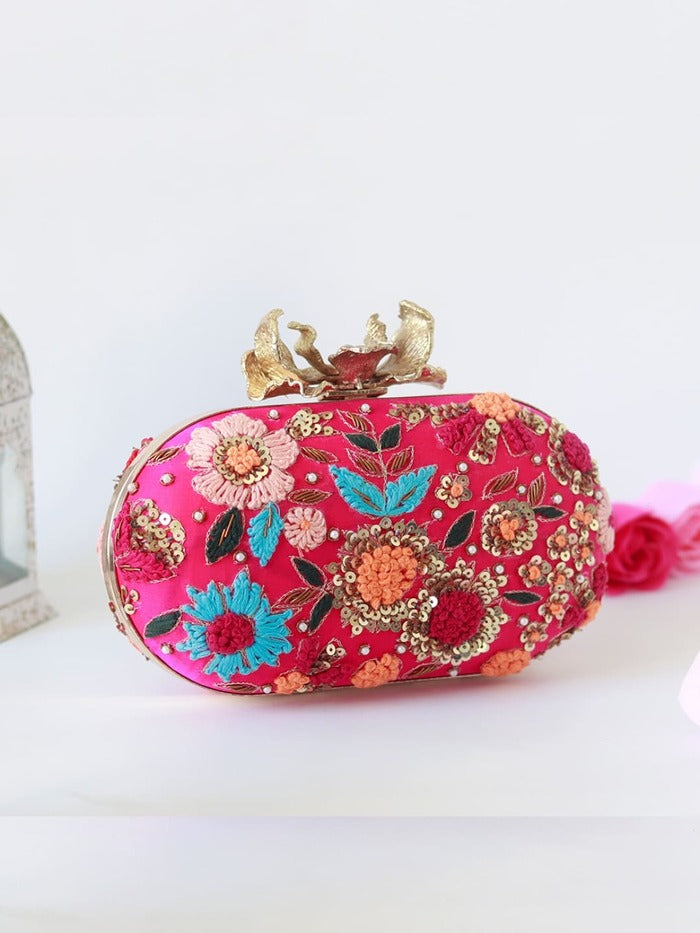 Flora Resham Hand Embroidered Clutch