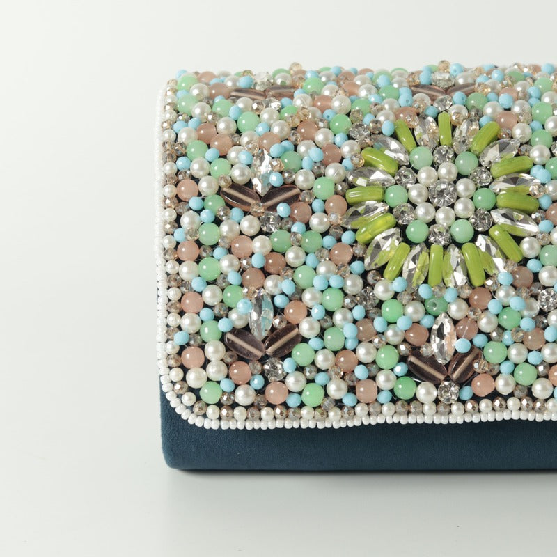 Rainbow Embellished Flap over Clutch Bag