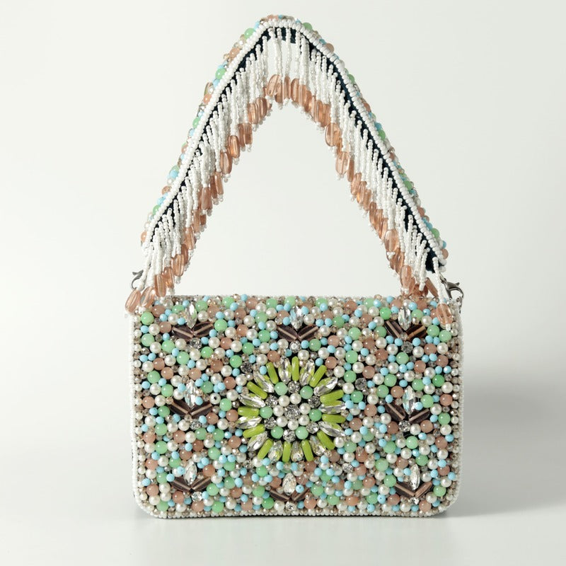 Rainbow Embellished Flap over Clutch Bag