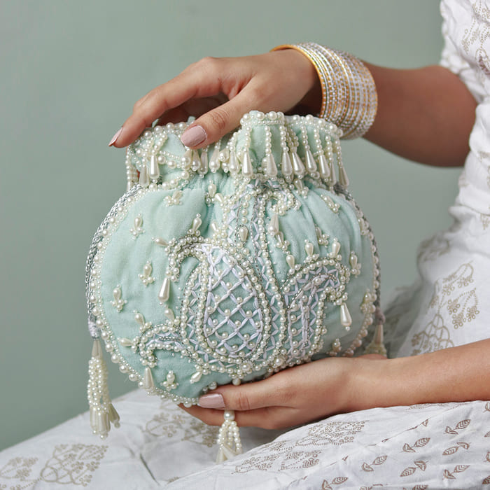 Sukoon Hand Embroidered Potli with Pearl Handle