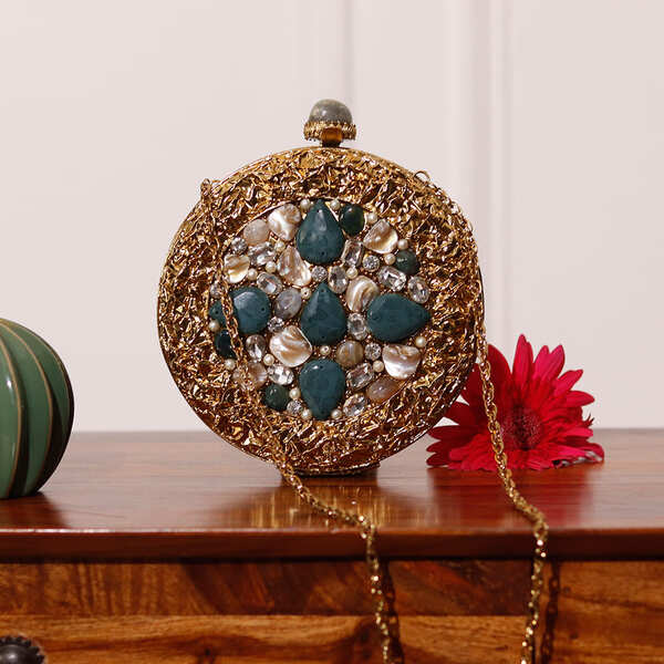 Qurbat Embellished Brass Clutch