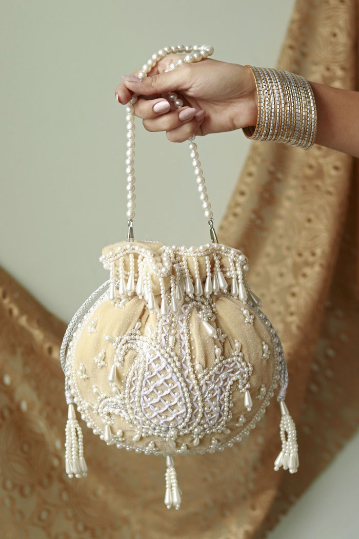 Sukoon Hand Embroidered Potli with Pearl Handle