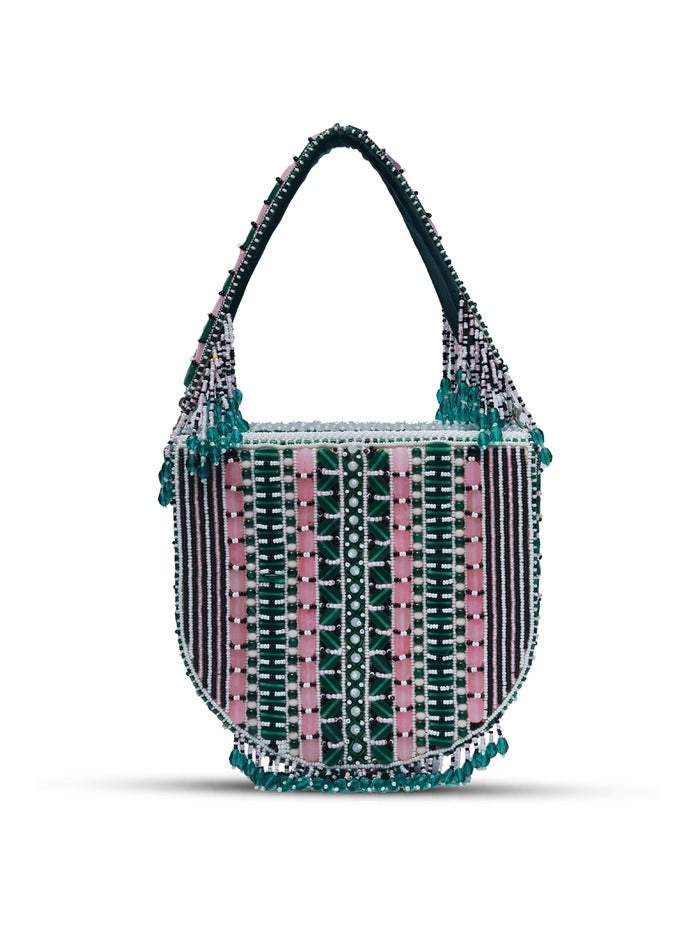 Asma Green Flap Over Bag with Handle