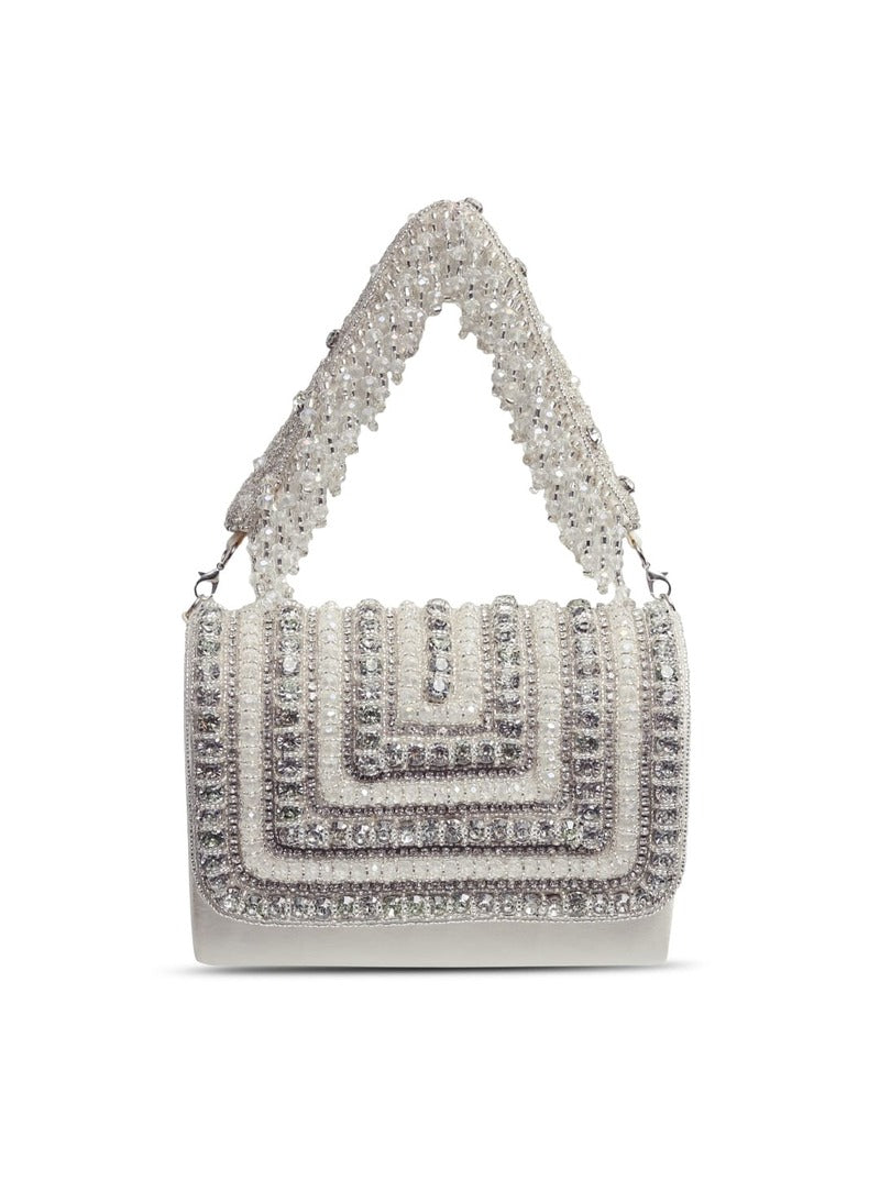 Nysa White Embellished Flap over Clutch Bag