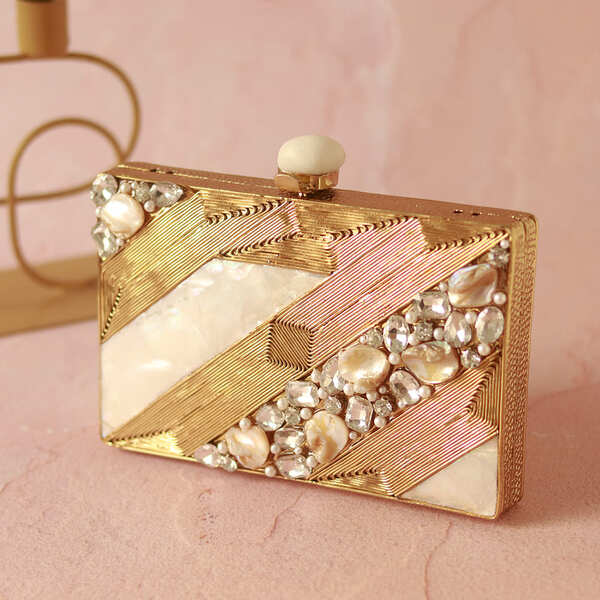 Aisha Embellished Mother of Pearl Clutch