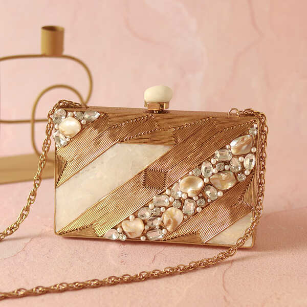 Aisha Embellished Mother of Pearl Clutch