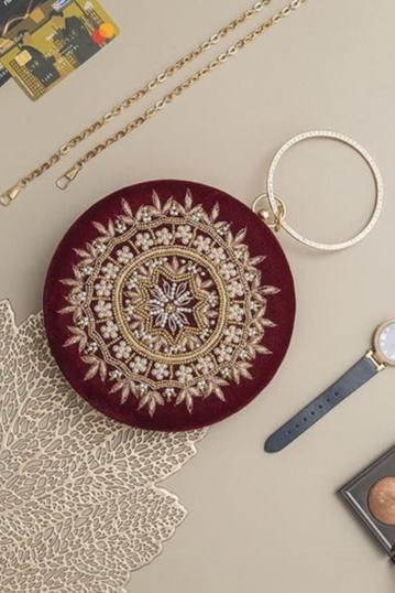 Ifrah Yellow Round Hand Embroidered Clutch