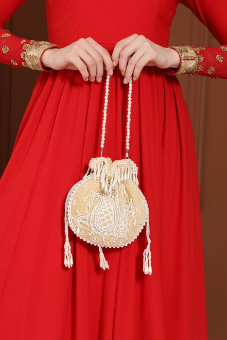 Sukoon Hand Embroidered Potli with Pearl Handle