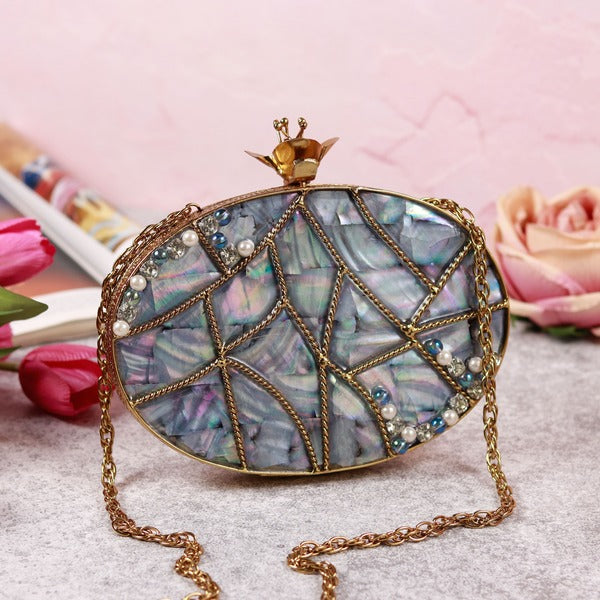 Nargis Embellished Mother of Pearl Clutch